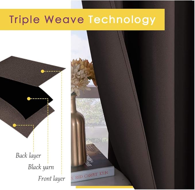 NICETOWN Toffee Brown Blackout Curtains 68 inches Length for Laundry Room, 2 Panels, 42" Wide, Thermal Insulated Decoration Drapes for Office Window