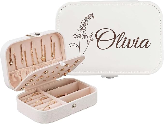 Personalized Jewelry Box Gifts for Women Custom Travel Jewelry Case Organization Leather Customized Birthday Anniversary Bridesmaid Gifts