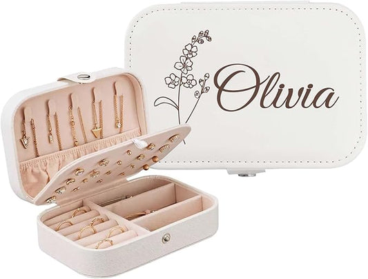 Personalized Jewelry Box Gifts for Women Custom Travel Jewelry Case Organization Leather Customized Birthday Anniversary Bridesmaid Gifts