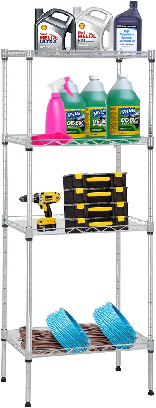 PayLessHere Metal Shelving Storage Shelves Garage Shelving 4-Tier Adjustable Shelf 600 lbs Total Bearing Capacity Multi-Functional Durable Easy Assembly, Chrome