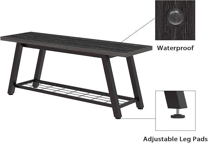 Industrial Entryway Bench Rustic Wood and Metal Storage Bench for Indoor Living Dining Room Bedroom Long Shoe Benches Seat (Charcoal Black)