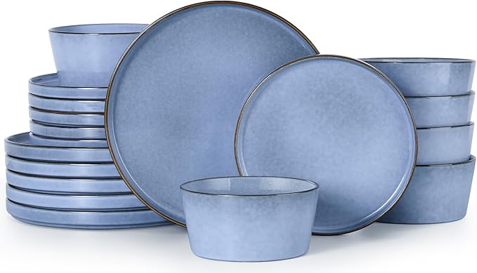 Herogo 18 Pieces Dinnerware Set for 6, Stoneware Dinner Plates and Bowls Sets, Reactive Glaze Dishes for Kitchen, Crack Resistant, Microwave & Dishwasher Safe, Haze Blue