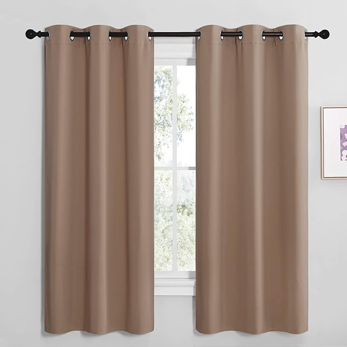 NICETOWN Short Window Treatment Thermal Insulated Solid Grommet Blackout Curtains/Drapes for Bedroom Samll Window (Set of 2, 42 by 68 Inch, Cappuccino)