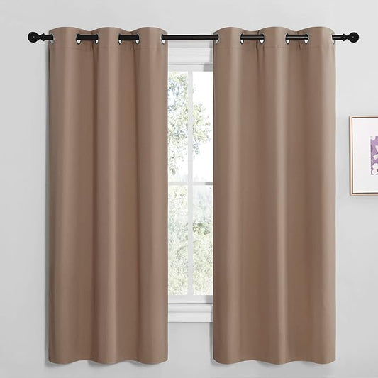 NICETOWN Short Window Treatment Thermal Insulated Solid Grommet Blackout Curtains/Drapes for Bedroom Samll Window (Set of 2, 42 by 68 Inch, Cappuccino)