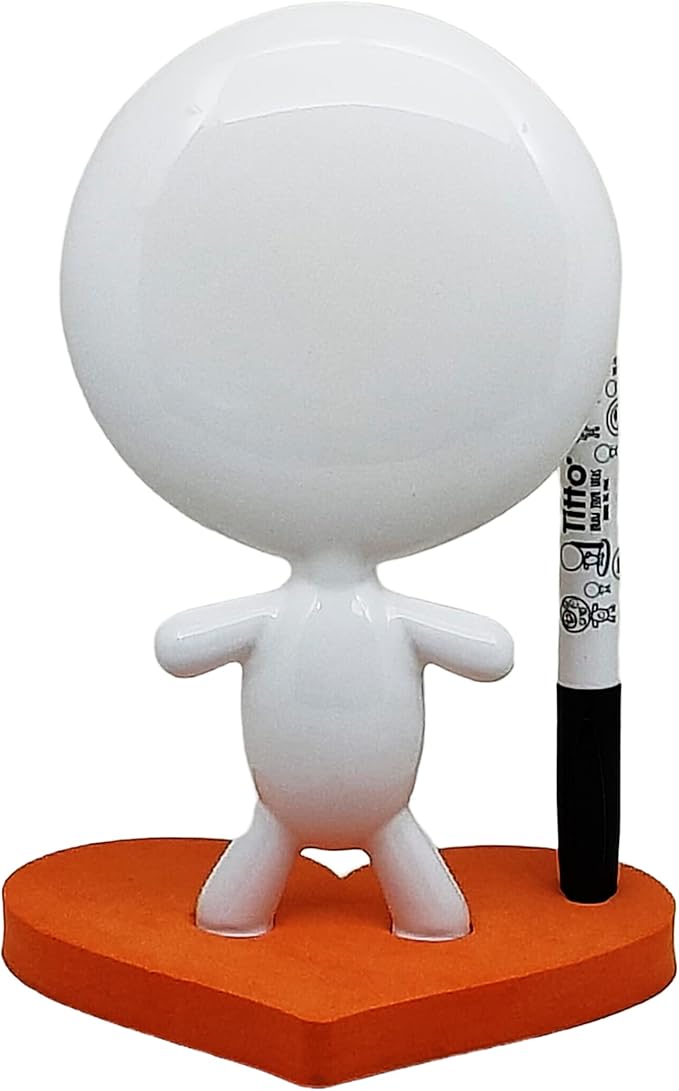 TITTO in Love, Draw Your Ideas - Halloween Gadgets Desk Gifts - Small Desktop Whiteboard Dry Erase - Ceramic Doll - Orange Office - Create Funny Faces (Orange)