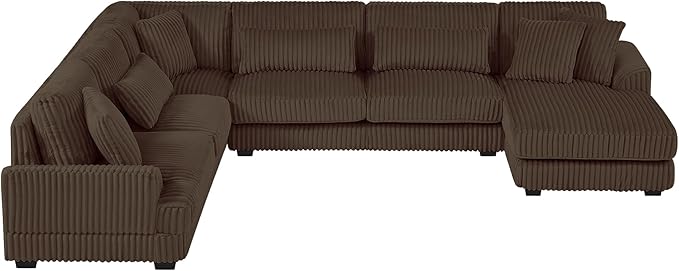 129" Sectional Sofa U Shaped Sofa Modern Couch Upholstered Couches with Chaise Lounge for Living Room, Brown