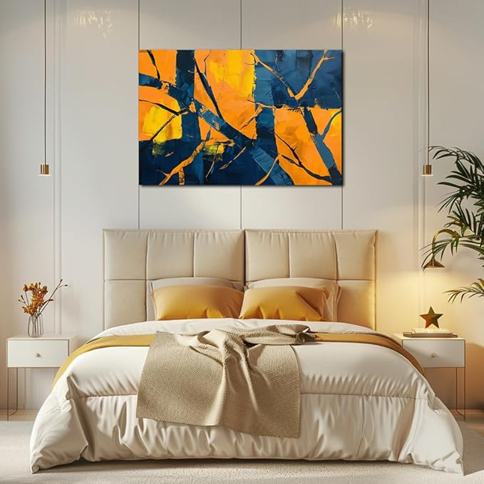 Orange Abstract Wall Art Nave Blue Modern Abstract Wall Decor for Living Room Large Abstract Artwork Prints on Canvas Color Block Painting for Bedroom Home Office Decorations(36"x24")