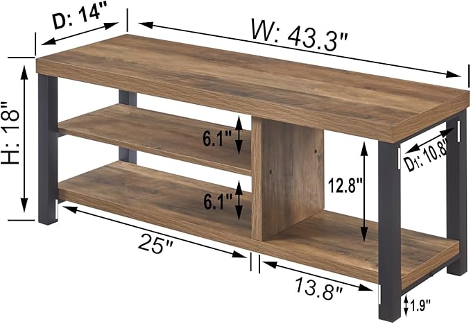 FOLUBAN Shoe Bench for Entryway, Wood and Metal Indoor Bench with Shoe Storage and Seating for Bedroom, Hallway, Living Room, Rustic Oak, 43.3 Inch