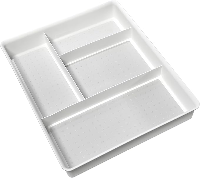 Madesmart Classic 4-Compartment Drawer Organizer Gadget Tray, Plastic Multipurpose Storage Bin for Drawers, White