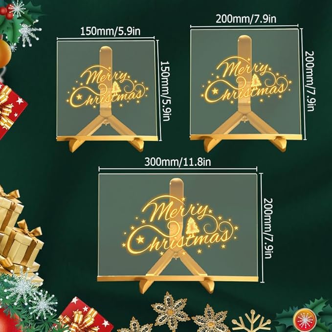 LED Note Board with Colors, Light Up Acrylic Message Board, Led Drawing Board, Illuminated Acrylic Notepad with Adjustable Stand and 7 Pens (5.9" × 5.9")