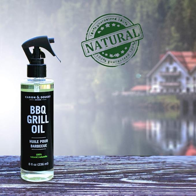 CARON & DOUCET - BBQ Grill Cleaner Oil | 100% Plant-Based & Vegan | Best for Cleaning Barbeque Grills & Grates | Use with Wooden Scrapers, Brushes, Accessories & Tools | Great Gift for Dad! (2X 8oz)