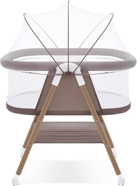 Baby bassinets,3 in1 Baby Crib, Sturdy, Portable & Easy to Assemble,Mosquito net and Portable Bag Included. (Khaki)