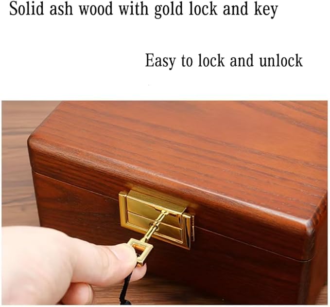 Bescott 2 Layer Solid Wooden Jewelry Box with Lock and Key for Women Men Vintage Velvet Wood Jewelry Organizer Storage for Earrings Rings Necklaces Bracelet Watch Mother’s Day Gift