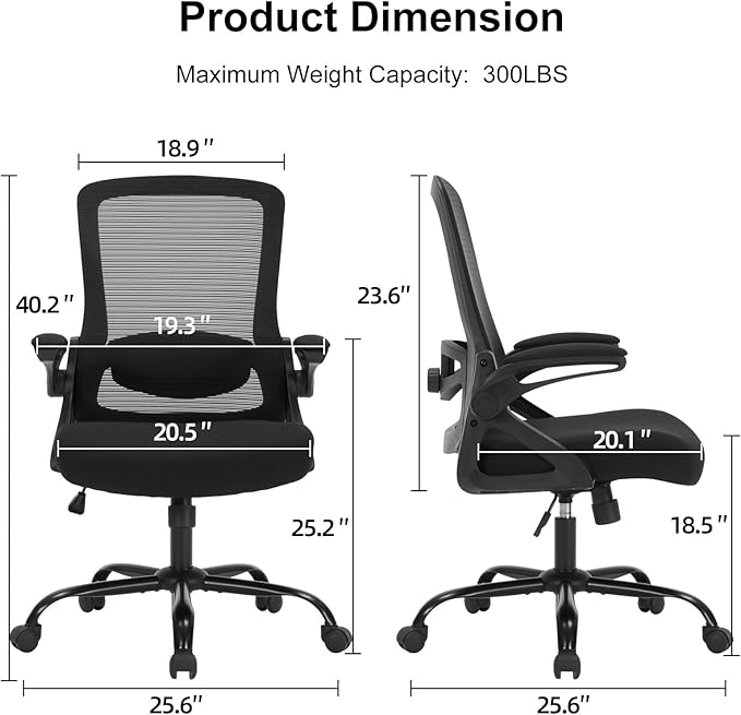 Office Chair, Ergonomic Desk Chair with Adjustable Height, Lumbar Support, High Back Mesh Support with Flip up Armrests, Task Chairs for Home Office Computer (Black-23-1)