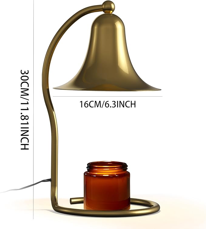 Candle Warmer Lamp for Jar Candles,with Timer and Dimmer,Adjustable Brightness,All Metal Lamp Body,Suitable for Aromatherapy Waxes Gold Trumpet-Shape