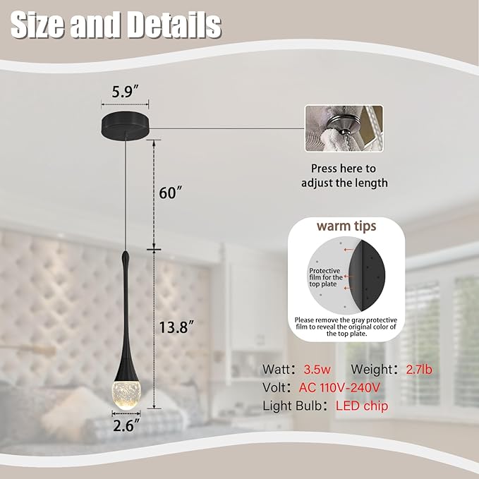 Modern Pendant Lights for Kitchen lsland LED Dimmable Raindrop Chandelier Crystal Ceiling Pendant Lighting for Dining Room Hallway Bar Living Room (3 Pack)