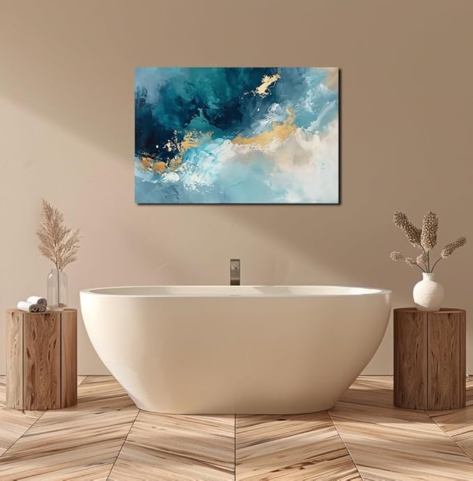Ocean Wall Art Decor for Living Room Blue Abstract Seascape Canvas Picture for Wall Modern Beach Art Print for Bedroom Large Abstract Artwork Painting for Bathroom Home Office Decorations(36" x 24")