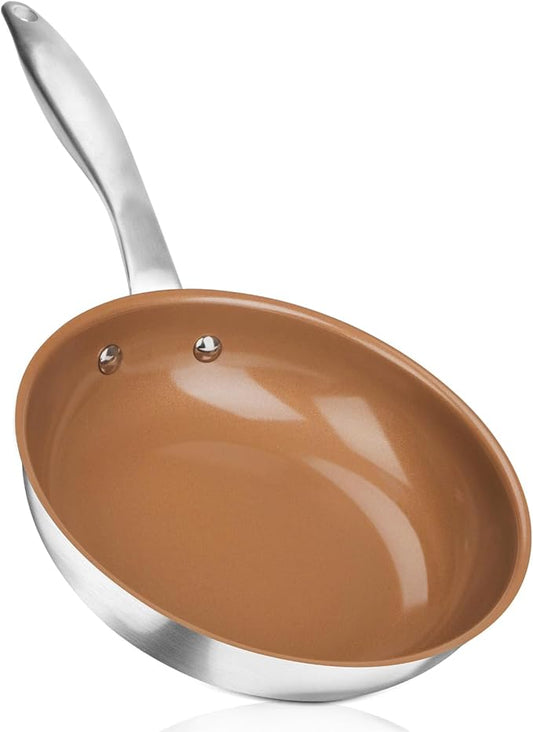 duxtop Ceramic Nonstick Frying Pan 8" Stir Fry Pan Skillet with Stainless Steel Handle, PFAS Free, Dishwasher & Oven Safe, All Stovetops & Induction Compatible