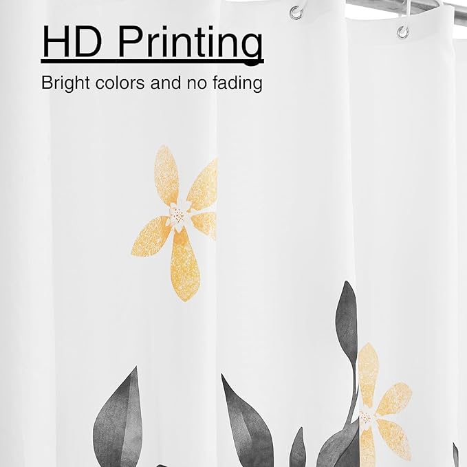 Eucalyptus Shower Curtain, Ombre Floral Leaves Plant Washable Fabric Bath Decor with 12 Hooks 72x72 inches, Black