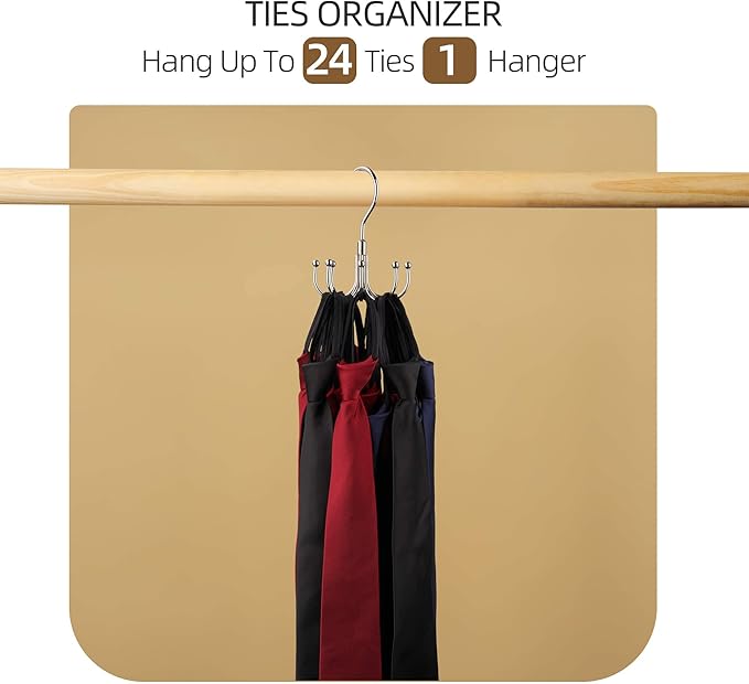 ZEDODIER Belt Hanger, Rotatable Belt Rack Closet Accessories Organizer, Maximum 24 Storage Capacity, Hanging Holder Storage Hook for Belt, Bra, Tank Top, Tie, Scarf, Purse, Silver