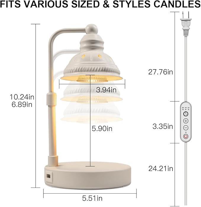 LIDORE Candle Warmer, Candle Warmer Lamp with Timer, Candle Lamp with USB Charger, Gift for Mothers Day Valentines Day Christmas New Year, Home Decor, Aromatherapy Warmer for Yoga, White