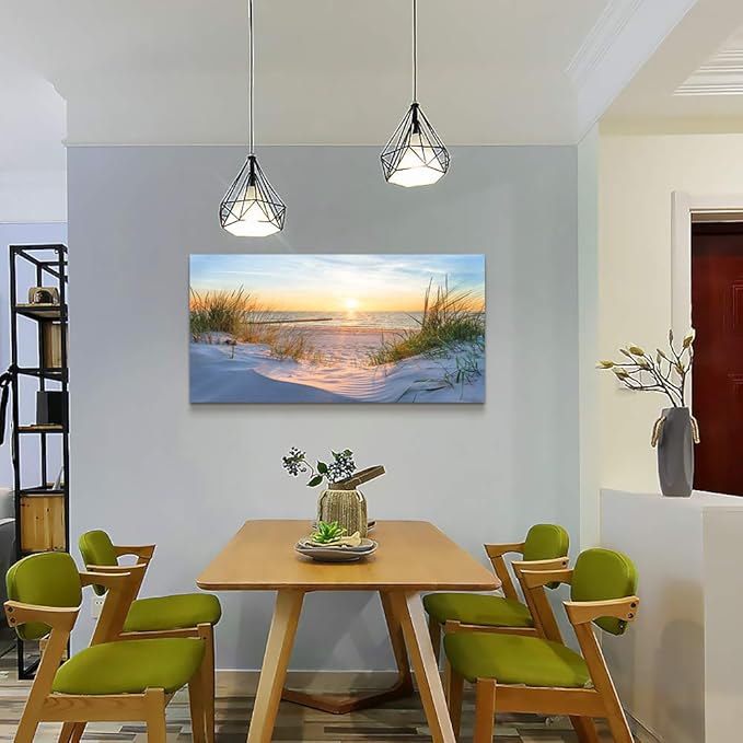 Canvas Wall Art For Living Room Super Large Size Wall Decor For Office Canvas Art Framed Pictures Artwork Blue Sun Beach Grass Ocean Landscape Paintings Bedroom Decor Seascape Draw Home Decorations