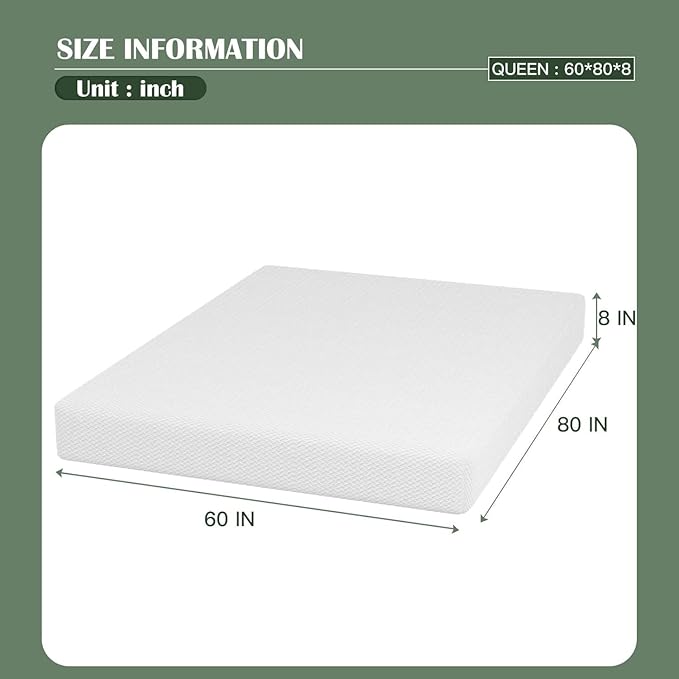 PayLessHere Gel Memory Foam Mattress 8 inch Mattress, CertiPUR-US Certified,Breathable Bed Mattress for Cooler Sleep Supportive & Pressure Relief,Removable Soft Cover,White Queen