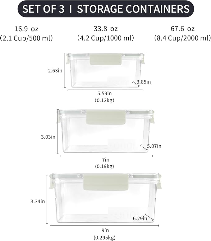 Eclirgan Food Storage Containers,Plastic Food Containers with Lock/Lids,Nesting Freezer Storage Set with Airtight/BPA Free for Pantry/Kitchen/Meal-prep(2/4/8.4 Cup)