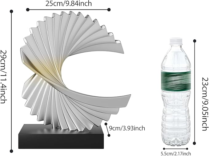 Ocean Wave Sculpture - Modern Funky Abstract Statue, Resin Wave Sea Ornament for Home Office Desk Shelf Accents (Silver)