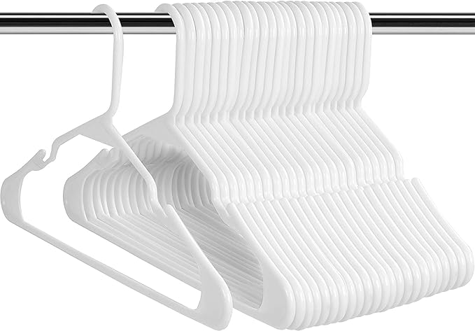 Utopia Home - Plastic Hangers 50 Pack - Space Saving Clothes Hanger - Durable and Strong Closet Organizers and Storage Makes It Ideal Apartment or Dorm Room Essentials for Girls or Guys (White)