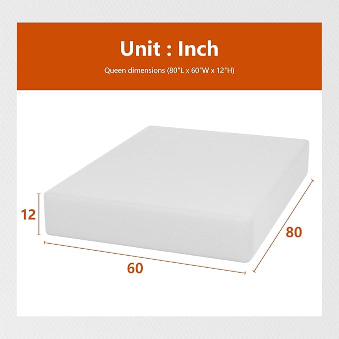 PayLessHere Queen Mattress 12 Inch Gel Memory Foam Mattress with Breathable & Washable Soft Fabric Zippered Cover,Supportive & Pressure Relief Bed Mattress,CertiPUR-US Certified,White，Fiberglass Free