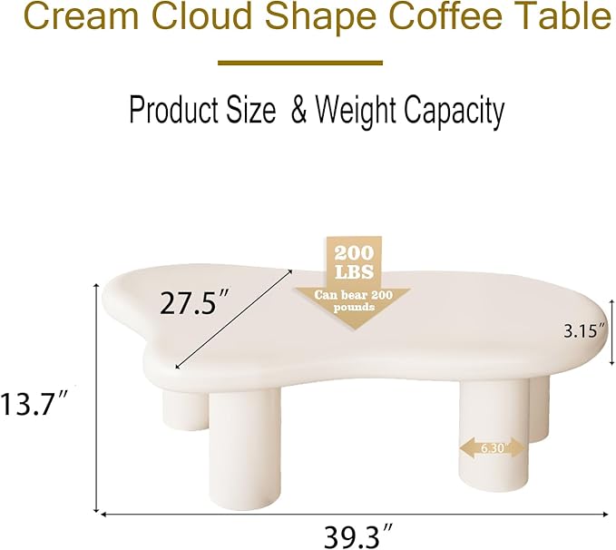 Modern 47 Inch Cloud Shaped Coffee Table for Living Room Beige