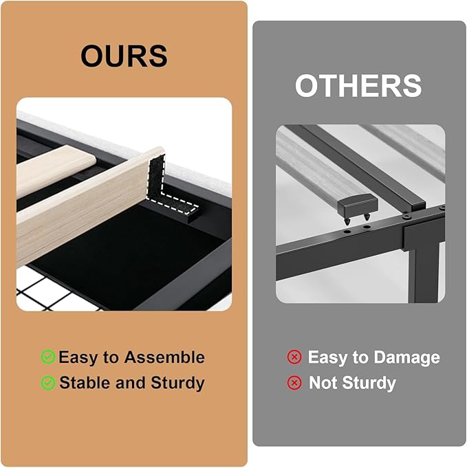 Full Bed Frame with 4 Storage Drawers and Adjustable Headboard, Upholstered Platform Bed with LED Lights and USB Ports, Solid Wooden Slats Support, Faux Leather, Easy Assembly, Beige