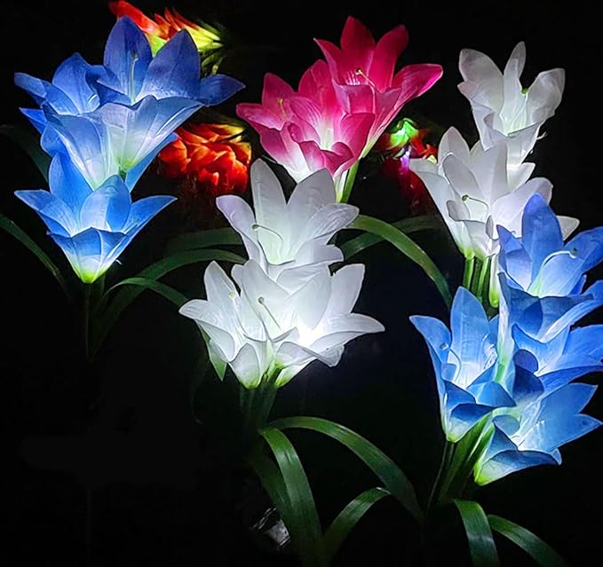 Veesee Solar Lily Flower Lights - Outdoor Solar Powered Decorative Lights, Colors Changing for Garden, Patio, Yard, Decoration - Red