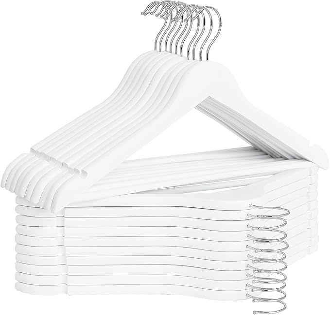StorageWorks White Wooden Hangers, 20 Pack Wood Hanger for Closet, Coat Hangers for Coats, Shirts, Pants, Bridesmaid Suits, Wedding Dress