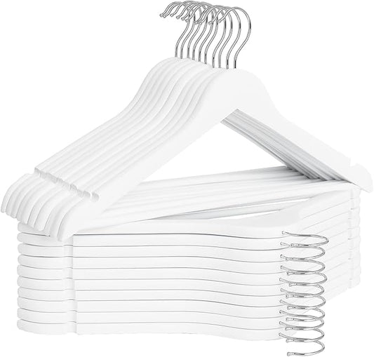 StorageWorks White Wooden Hangers, 20 Pack Wood Hanger for Closet, Coat Hangers for Coats, Shirts, Pants, Bridesmaid Suits, Wedding Dress