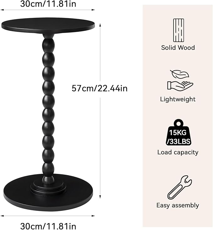 Round Side Table with Solid Wood, Modern Minimalist Bedside Table, Living Room Sofa End Table, Bedroom Small Corner Table for Small Spaces Black YD-RST001B
