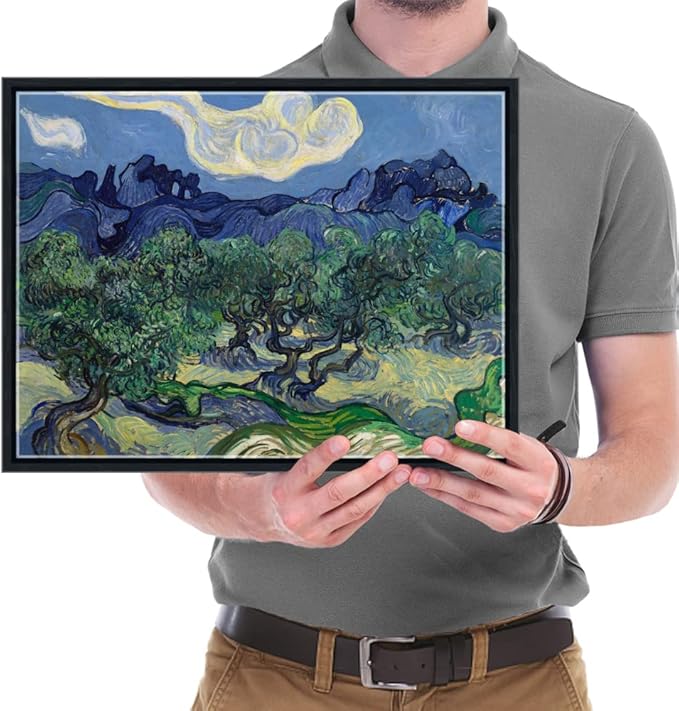 Wieco Art Framed Canvas Wall Art Olive Trees by Van Gogh Oil Paintings Reproduction Artwork Abstract Canvas Prints Wall Art Landscape Pictures for Kitchen Home Office Decorations