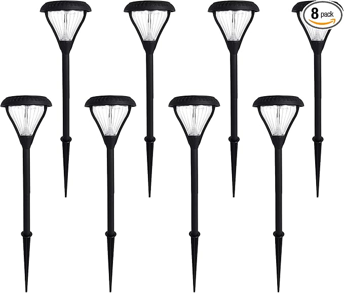 Gama Sonic Premier Outdoor Pathway Garden Landscape Light with 2 Color LEDs, Warm White and Bright White, Black, Heavy Duty Cast Aluminum, 50 Lumens, 8-Pack (239iP890080)
