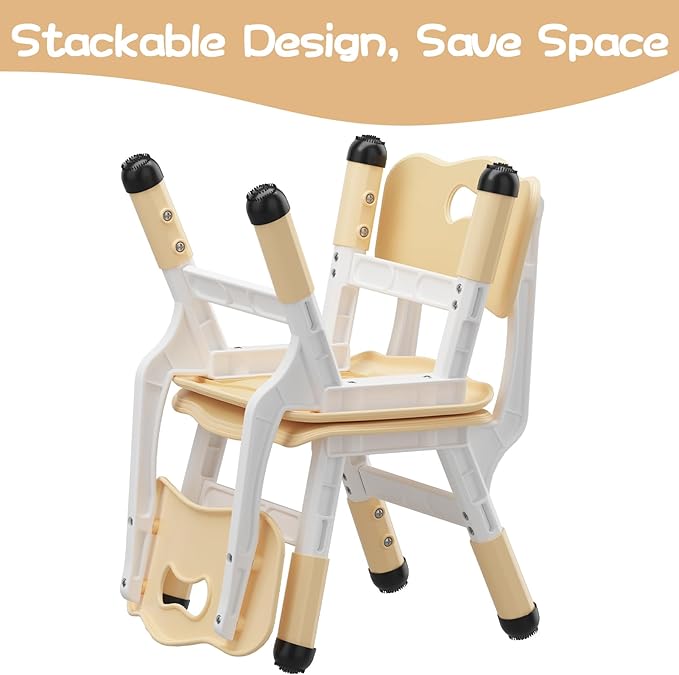 GAOMON Kids Chair, 3 Level Height Adjustable Kid Chair, Plastic Toddler Chairs for Children Boys Girls Age 2-6, Suitable for Home Family Classroom Nursery Indoor Use (2 Pack, Natural)