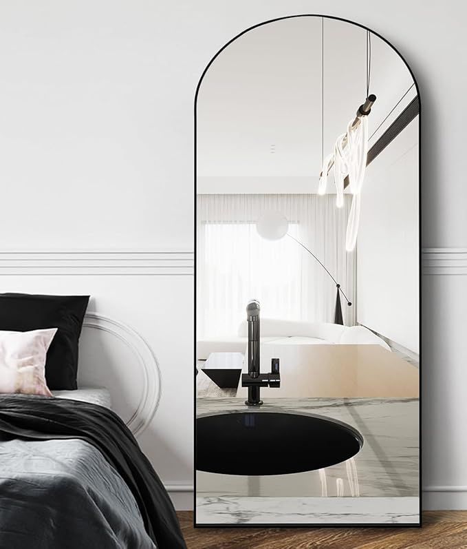 OGCAU Full Length Mirror, 71"x30" Arched-Top Floor Mirror, Wall Mounted Hanging or Leaning, Standing, Full Body with Aluminum Frame for Bedroom Living Room, Black