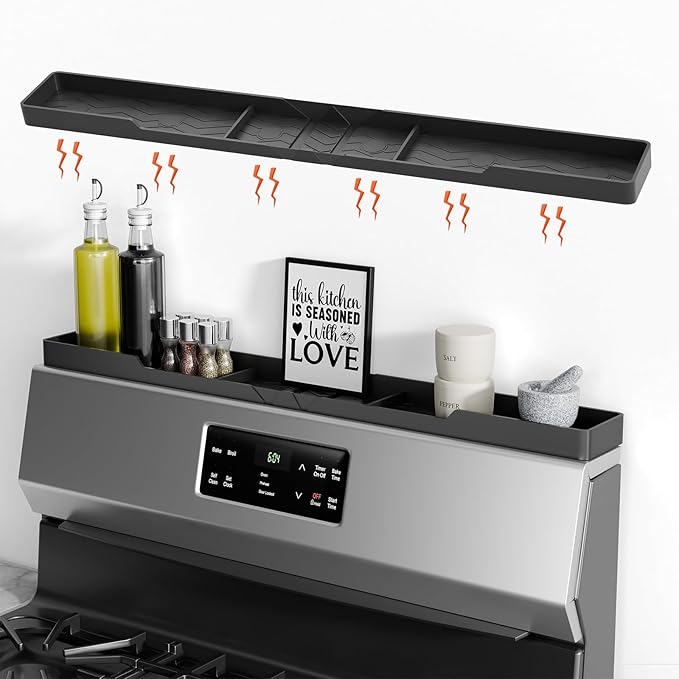 Silicone Magnetic Stove Shelf For Back Of Stove, Over The Stove Shelf, Magnetic Stove Top Shelf, Kitchen Spice Rack Organizer, Oven Shelf For Top Of Stove - Black
