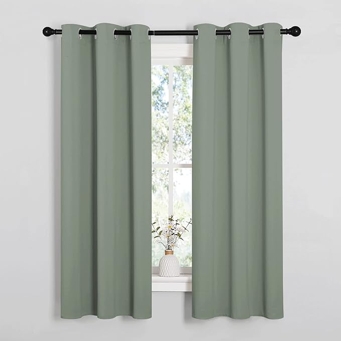 NICETOWN Bedroom Curtain Panels Blackout Draperies, Thermal Insulated Solid Grommet Blackout Curtains/Drapes (1 Pair, 34 by 63 inches, Greyish Green)