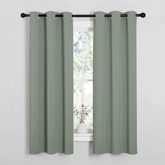 NICETOWN Bedroom Curtain Panels Blackout Draperies, Thermal Insulated Solid Grommet Blackout Curtains/Drapes (1 Pair, 34 by 63 inches, Greyish Green)