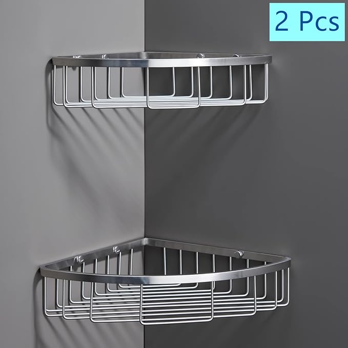 Corner Shower Caddy Organizer, SUS304 Stainless Steel Heavy Duty Rust-Proof Shelf Shampoo Holder, Wall Mounted Storage Rack for Bathroom Kitchen, 2 Packs Brushed Nickel
