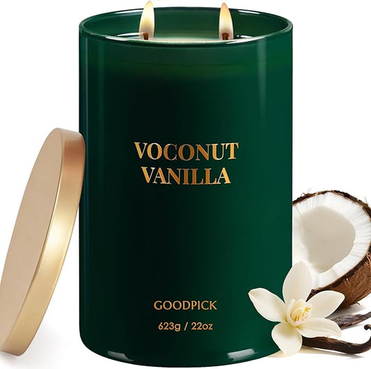 Goodpick Vanilla Coconut Candles, Scented Candle for Home, 22oz Soy Candles, Long Lasting 120hrs for Warmer Lamp, Odor Eliminating Gift
