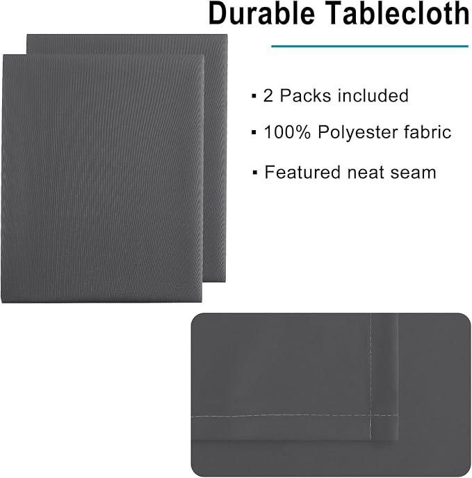 Hiasan 2 Pieces Square Tablecloth - Waterproof and Spillproof Dining Room Washable Polyester Table Cloth for Dining Room, 54 x 54 Inch, Grey