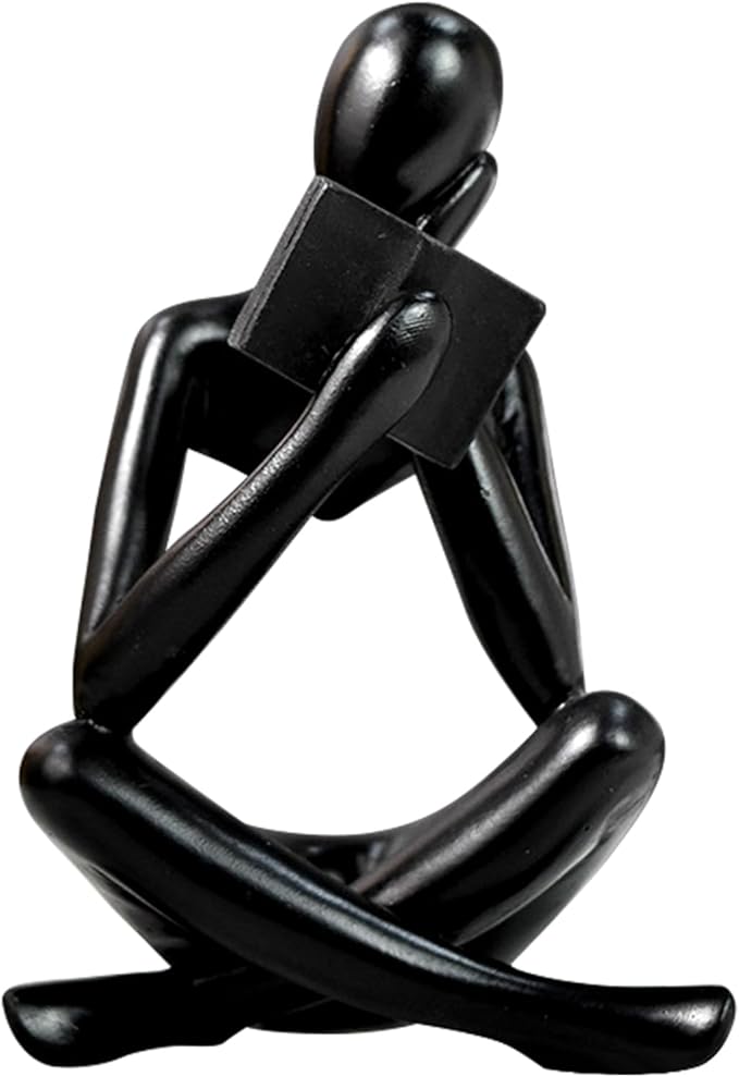 Gold Reading Women Statue, Thinker Sculptures, Abstract Art Ornament, Modern Aesthetic Figurine Decoration, Suitable for Home Living Room Bedroom Office Shelf Table Desk Bookshelf Decor (Black Right)