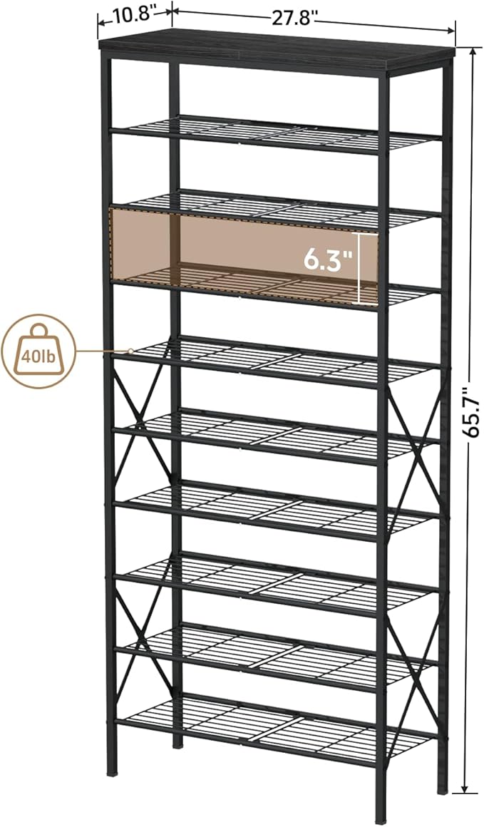 10 Tiers Shoe Storage Organizer, Large Capacity Shoe Shelf Holds 32 Pairs of Shoes,Black