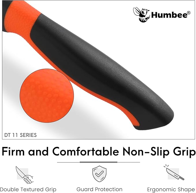 10 Inch Professional Chef Knife with Ergonomic Handle – NSF Certified Stainless Steel Kitchen Knife, Serrated Wave Teeth, Durable and Sharp Blade, DT 11 Series, Orange